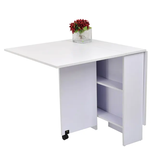 HomCom Escritorio Plegable con Estantería 98x51x153cm Blanco