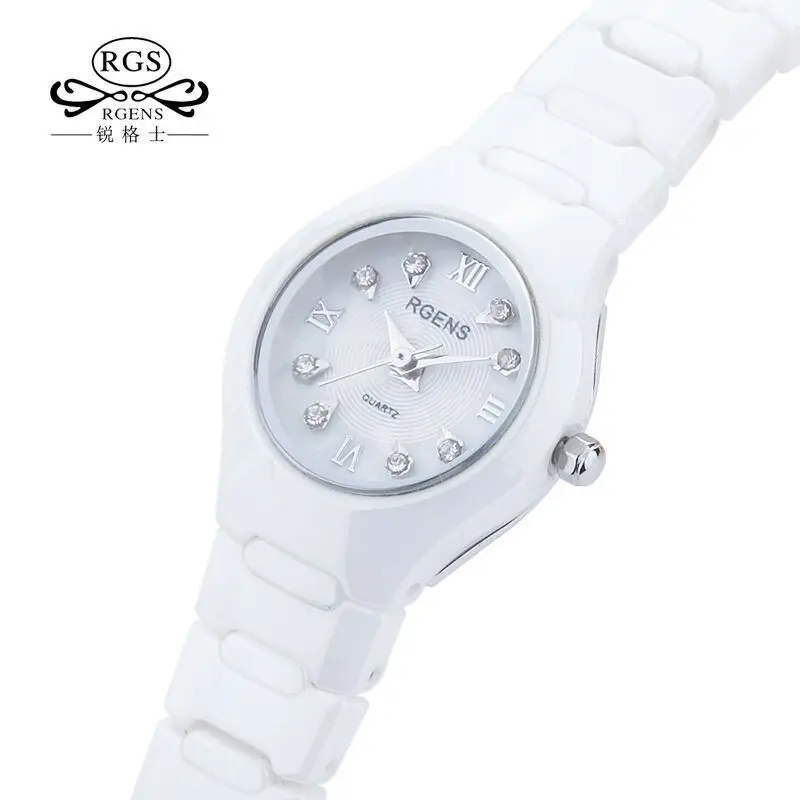 

new womens watches waterproof casual woman wristwatches white 100% ceramic quartz diamond calendar ladies clocks RGENS brand