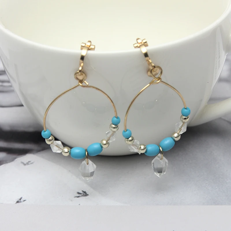 

SUKI Korea Style Drop Water Clip on Earrings Without Piercing for Girls Party Cute Colorful Joint No Hole Ear Clip