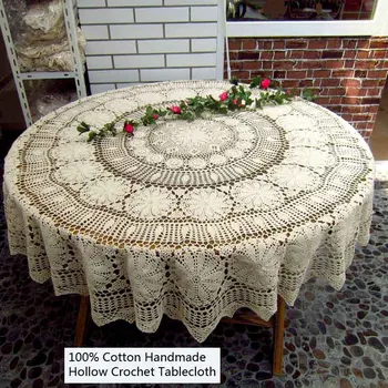 

Pastoral Round 100% Cotton Handmade Crochet Tablecloth for Weddings/Kitchen/Dining Table/Multi-function Decoration Table Covers