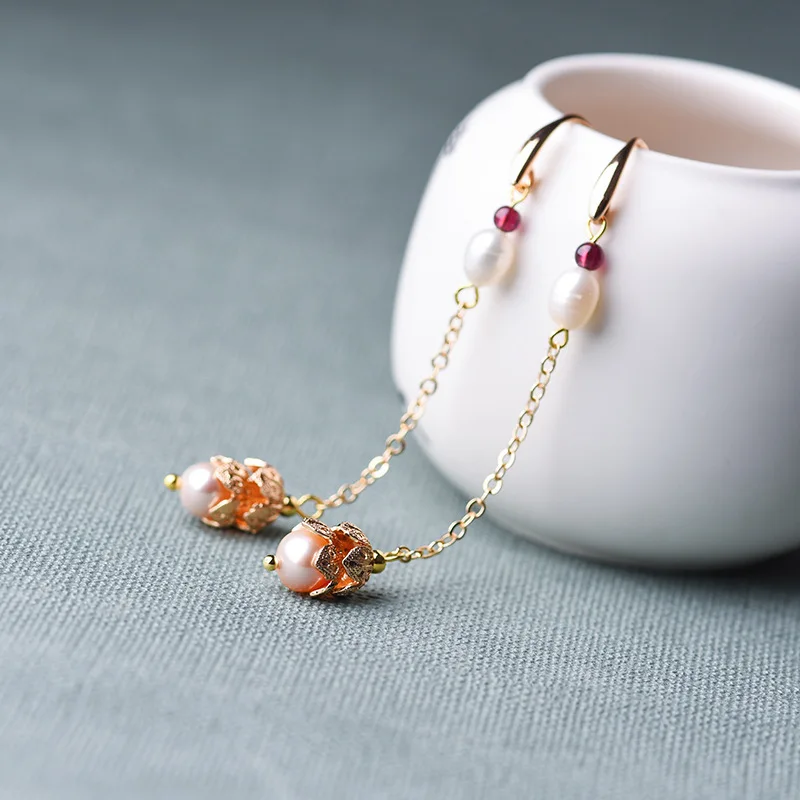 

Natural Freshwater Pearl Earrings, Long Simple Sen Earrings, Classical Original Jewelry Women