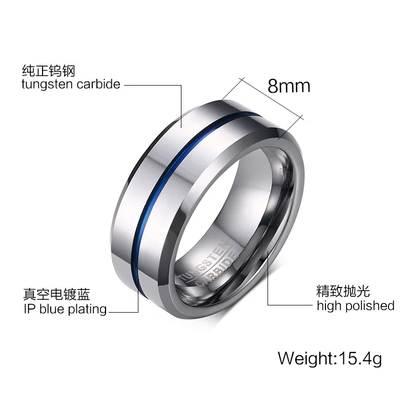 Мужское кольцо из вольфрамовой стали SIZZZ синее шириной 8 мм вес 15 4 г 2017|ring for|blue