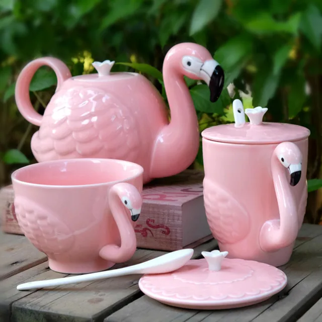 Lovely flamingo water bottles teapot ceramic mug coffee milk tea mug