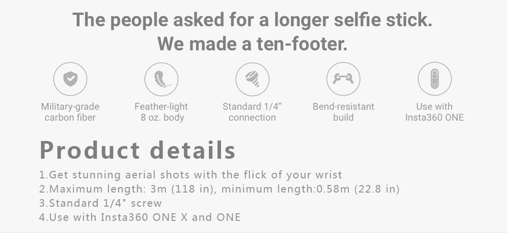 Insta360 удлиненная версия невидимая ультрадлинная тонкая селфи-палка 0,57 M-3M Insta360 аксессуары для экшн-камеры ONE и ONE X
