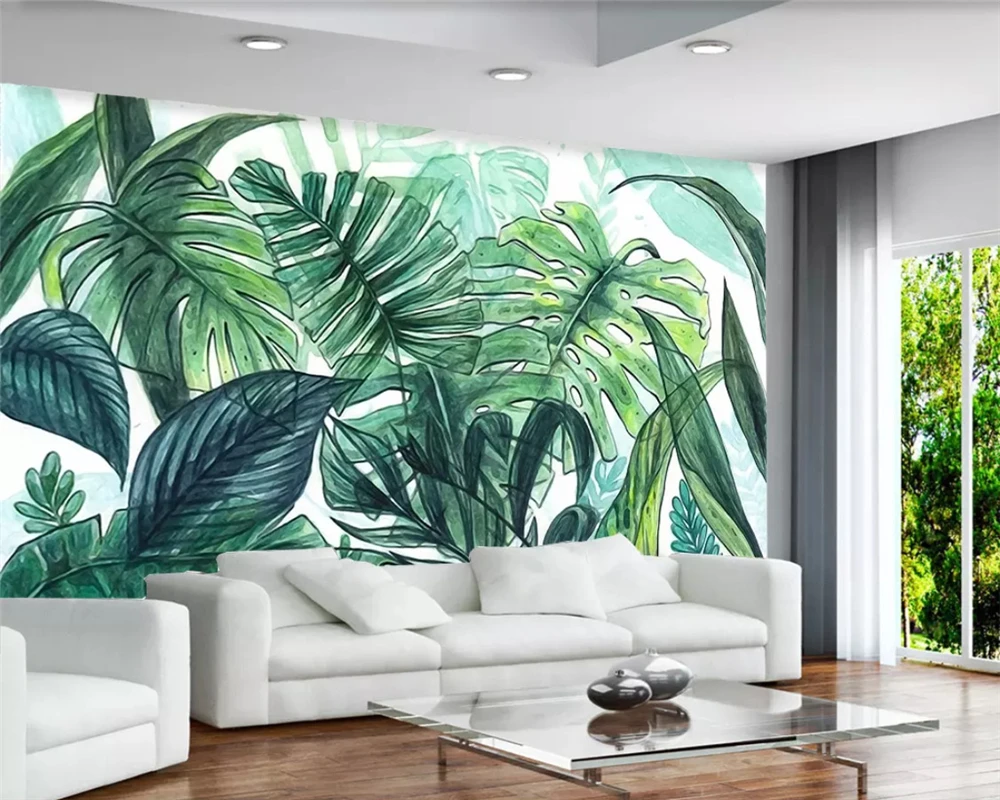 Beibehang مخصص جدارية خلفيات اليد رسمت الاستوائية اليد رسمت ورقة موز مصنع صور خلفيات اللوحة 3d بابير peint