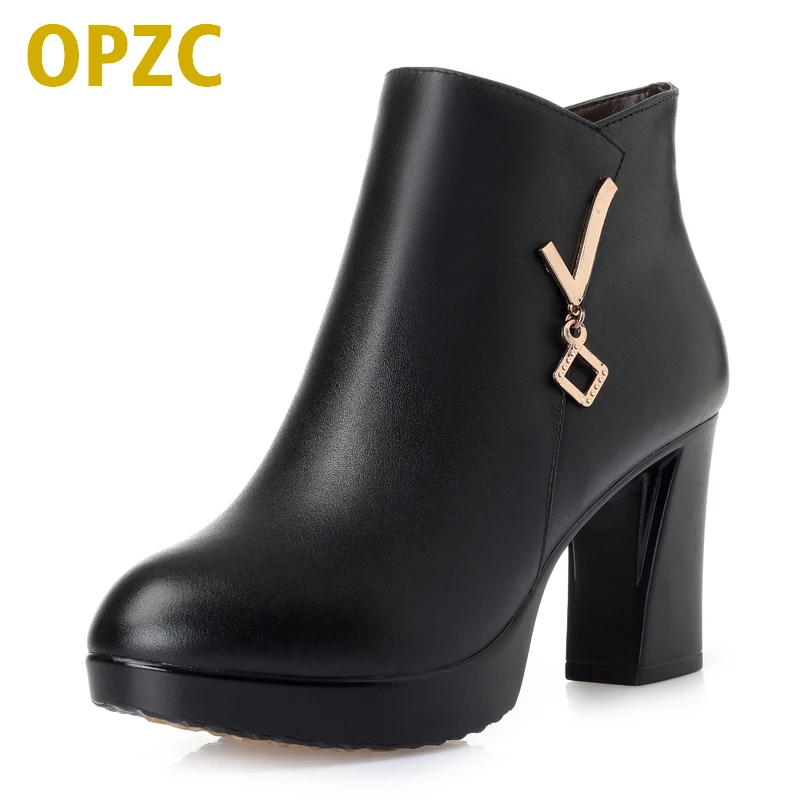 

OPZC Women high heel boots 2018 new women's genuine leather Martin boots, trend women party boots Warm wool