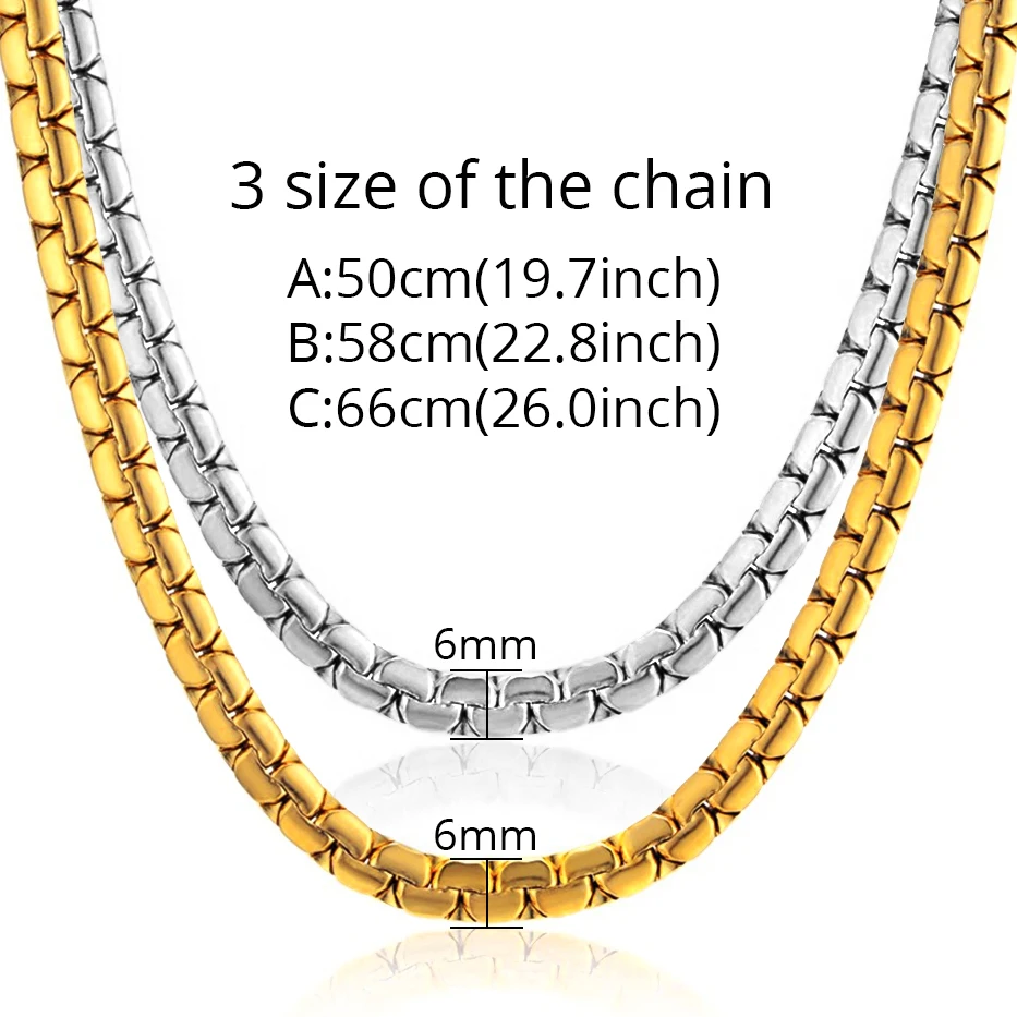 Прямая поставка 6 мм Хип Хоп плоская коробка звено цепи ожерелье из нержавеющей стали золотого цвета шеи цепи для мужчин/женщин ювелирные изделия оптом