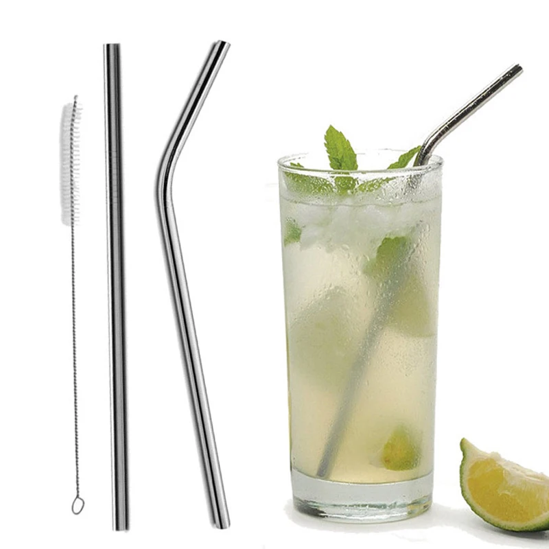 Reusable Bent Straight Stainless Steel Straws Cleaning Brush Cocktail Juice Soda Drinking Straws Metal Straws for 20Oz Rambler Tumblers Bar Accessories (3)