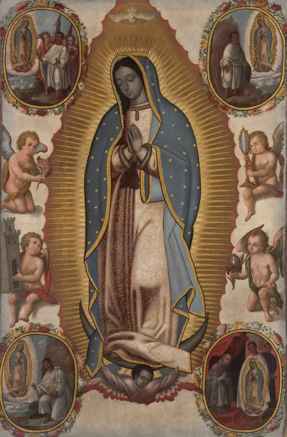 

Huge TOP Religious painting --Virgin of Guadalupe circa OUR LADY OF GUADALUPE Catholic print painting on canvas- good quality