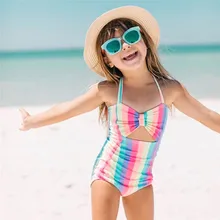 Купальный костюм для девочек; Новинка года; летний купальник радужной расцветки для маленьких девочек; пляжный комбинезон; одежда;#4A29