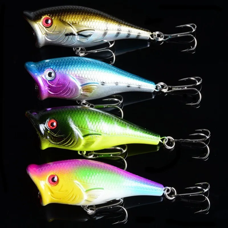 

4Pcs/Lot 6.5cm/10g Top Water Sea Fishing Lures Popper Lure 3D Eye Wobblers Crankbait Minnow Hooks 6# Swimming Crank Hard Baits