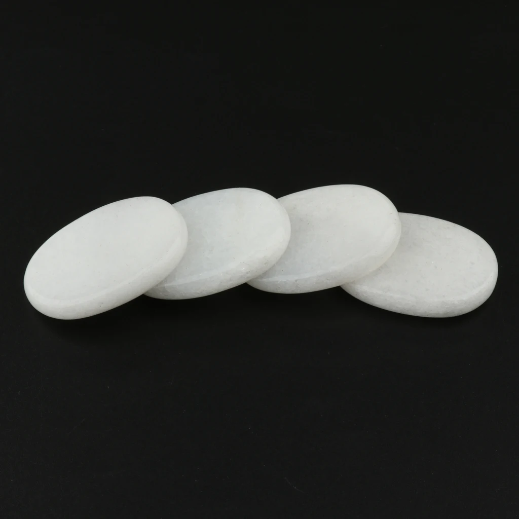 4 Pcs Smooth White Massage Stones--Oval Shaped Spa Hot Stones Natural Rocks for Spas Massage Relaxation and more(3x4CM)