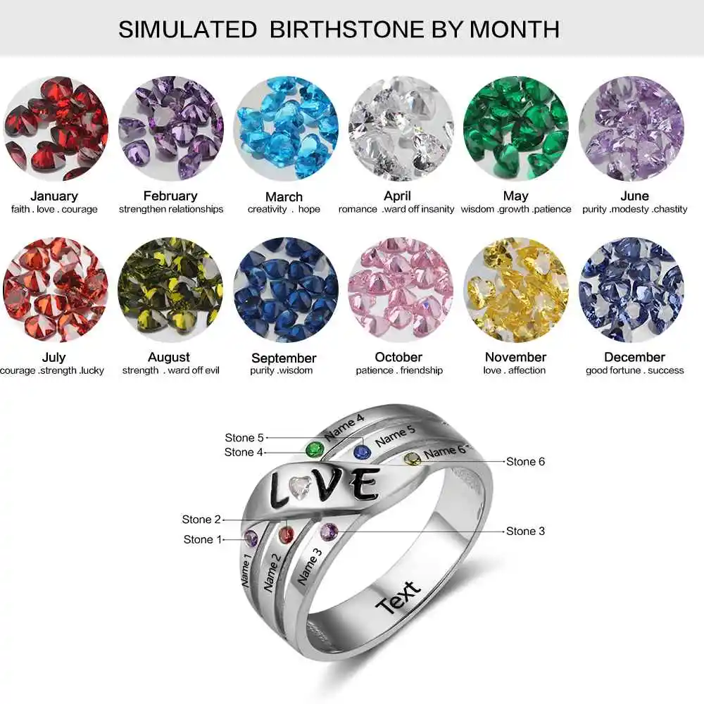 Friendship Gift Personalise Custom Birthstone Ring Engrave Friend Name Love 925 Sterling Silver promise Ring( JewelOra RI102741)