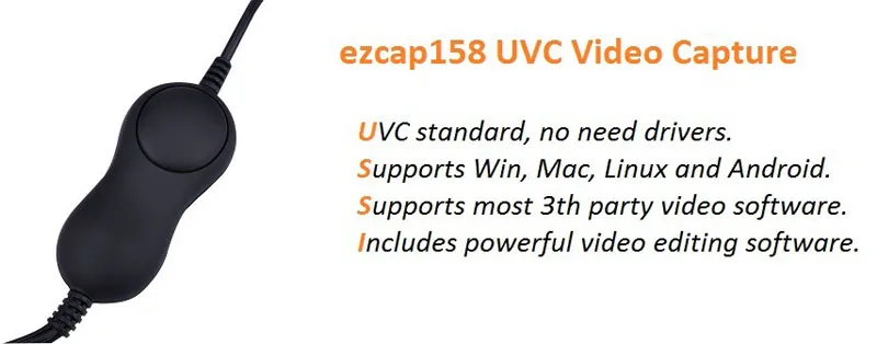 Ezcap 158 USB Аудио Видео Захват, аналоговая видео запись для xbox PS3 VHS Windows MAC win10 OBS Vmix лучше, чем Ezcap 1568 172