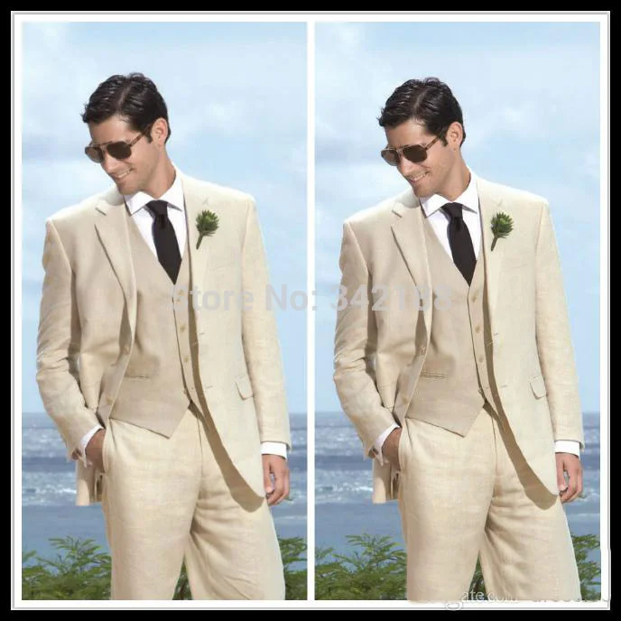 Custom Made Slim Groom Tuxedos Beige Two Buttons Side Slit Best Man Suit Wedding Groomsman Men Suits Bridegroom/best man suitswe free shipping new custom made stand collar groom tuxedos best man wedding groomsman men wedding suits bridegroom tuxedos