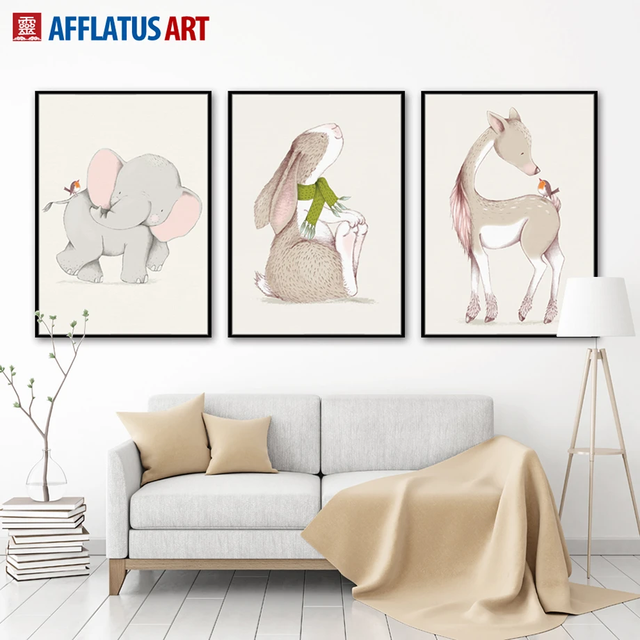 Kartun Gajah Kelinci Rusa Dinding Seni Lukisan Kanvas Poster Dan Cetakan Nordic Poster Hewan Dinding Gambar Dekorasi Kamar Anak Elephant Canvas Painting Canvas Paintingprint Poster AliExpress