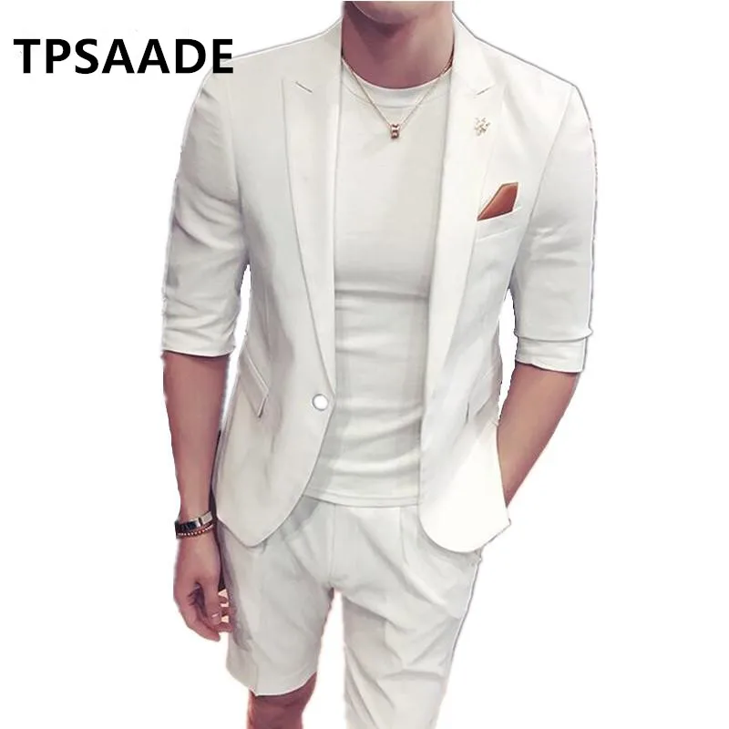 

TPSAADE Summer Style Double-breasted Vest Men's 2 Pieces Mens Suits Groom Wedding Formal Party Tuxedo Blazer With Short Pants