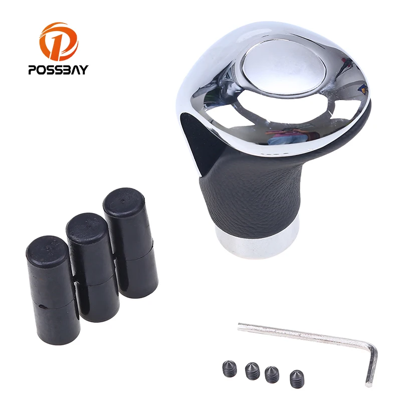 POSSBAY Aluminum Leather Car Gear Knob Unviersal Stick Shift Lever Knob