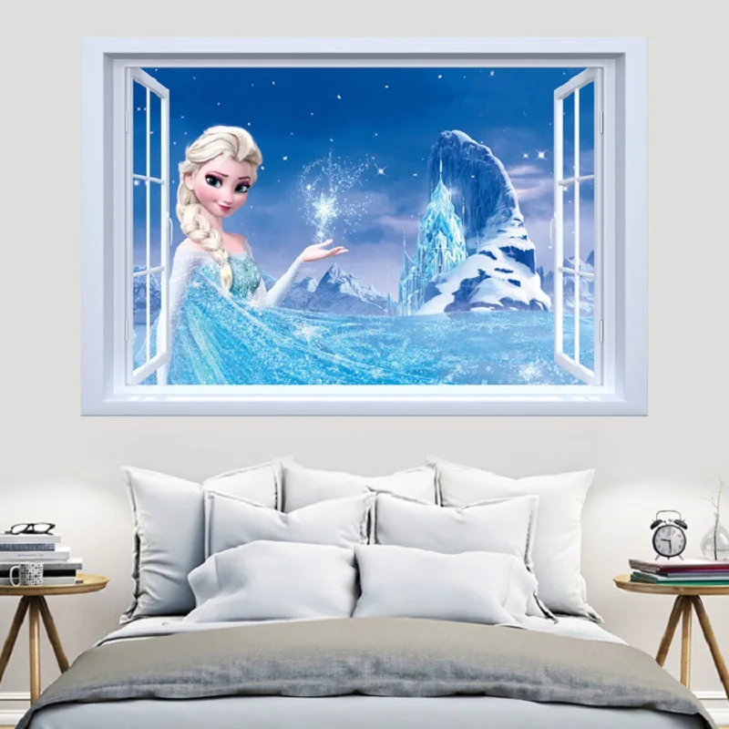 Disney Frozen Moana Sticker Toy 3D Movie Figure Wallpaper Bedroom Decoration PVC Waterproof Self-adhesive Paper Christmas Gift