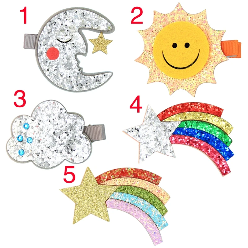 

1Pc Kids Hair Clip Cute Felt Shiny Sun Moon Rainbow Cloud for Party Hairpin Barrette