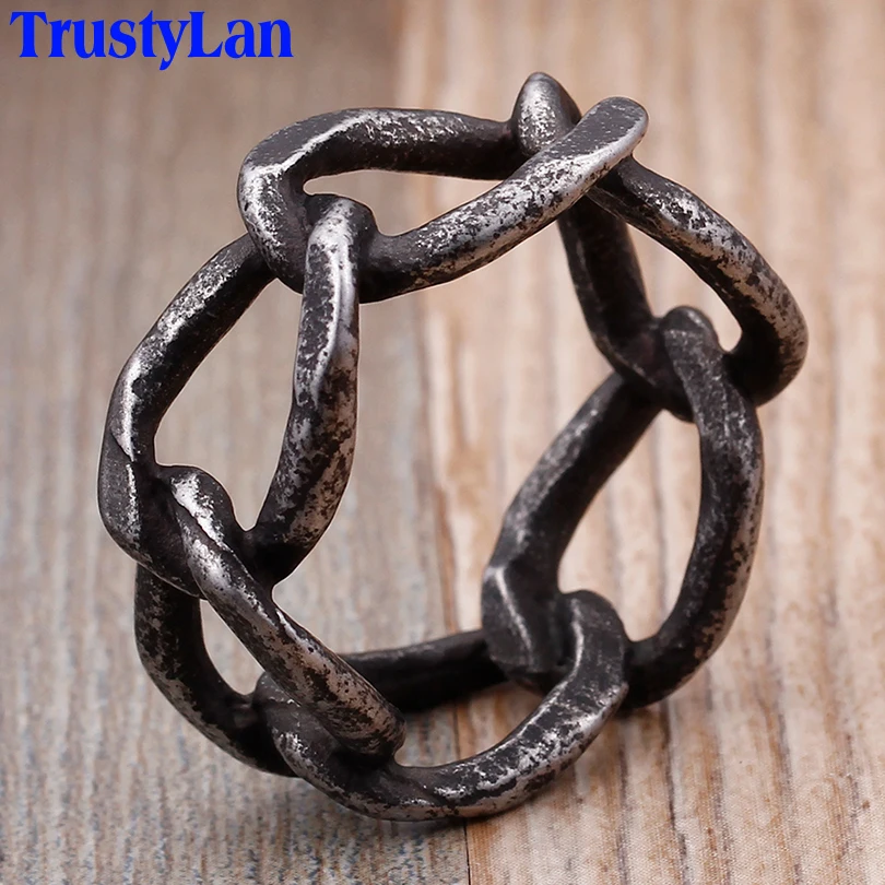 

Cool Vintage Stainless Steel Ring Men Gothic Chain Link Style Hollow Mens Rings Man Personality Biker Male Jewelry Accessories