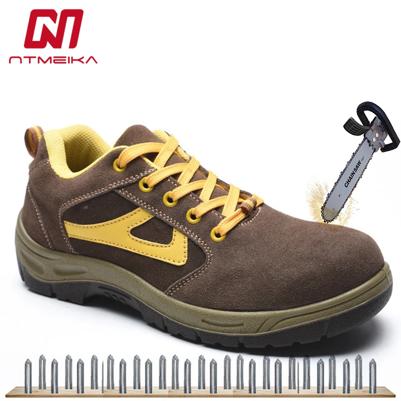 

Men Genuine Leathe Safety Shoes Steel Toe Breathable Safety Boots Men Puncture-proof Casual Work Shoes Boots Plus Size 35-46
