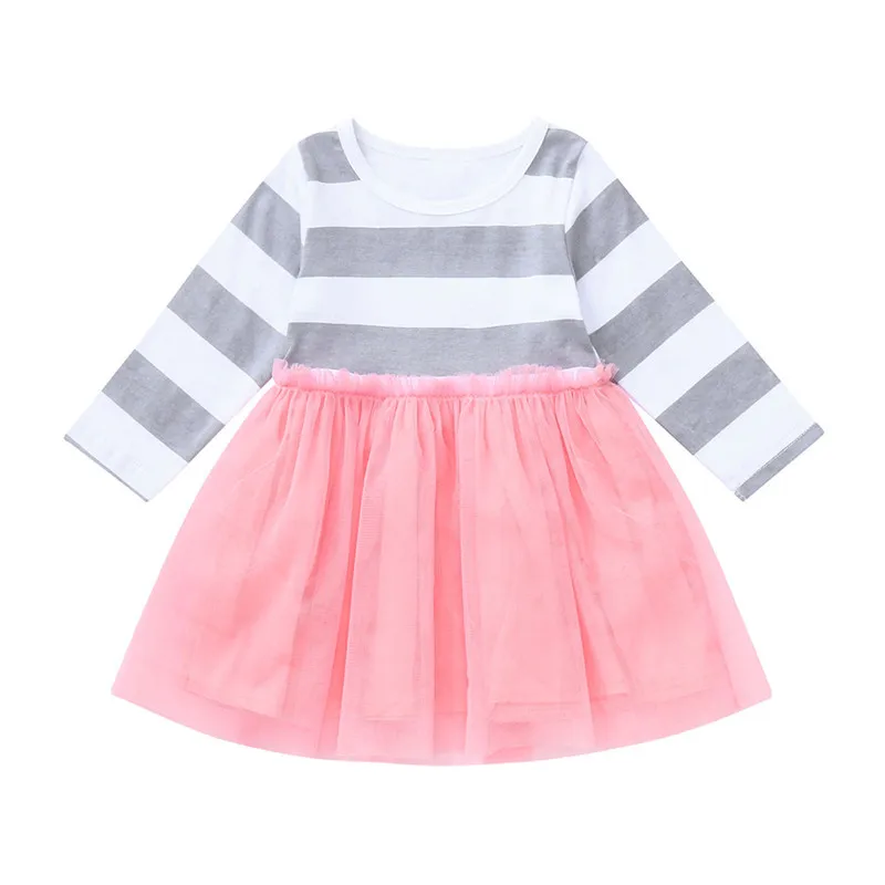 

Baby Toddler Girl Tutu Dress Long Sleeve Gauze Stripe Tulle Dress Clothes child dress christening gown vestidos infantil #sg