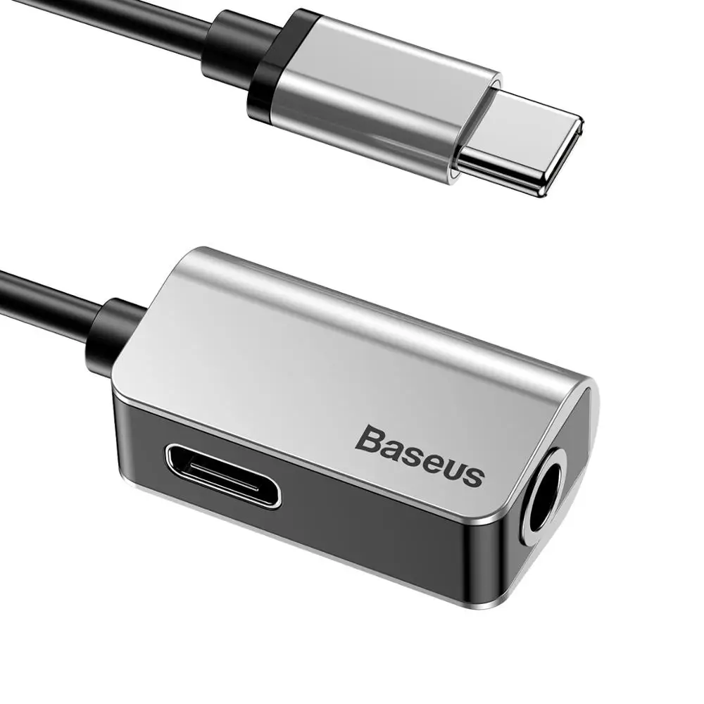 Аудиоадаптер Baseus type-C с разъемом 3,5 мм и разъемом USB C для наушников Xiaomi huawei Oppo Vivo - Цвет: Серебристый