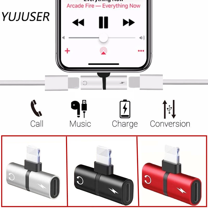 

YUJUSER Black/Silver/Red 1Pc Audio Charging Dual Adapter Splitter Cable Connector Converter For iPhone X 10 7 8 Plus