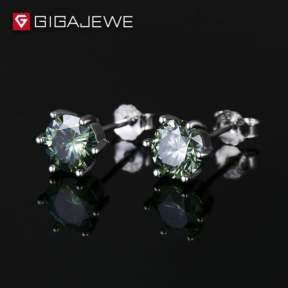 GIGAJEWE круглой огранки серебряные серьги 0.8ct зеленый цвет камень Муассанит Серьги для женщин модные ювелирные изделия