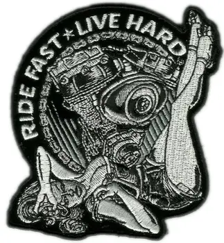 

5" RIDE FAST LIVE HARD PINUP HOT ROD RACING Chopper Outlaw MC Embroidered Biker Vest Patch IRON ON Badge emblem Jacket