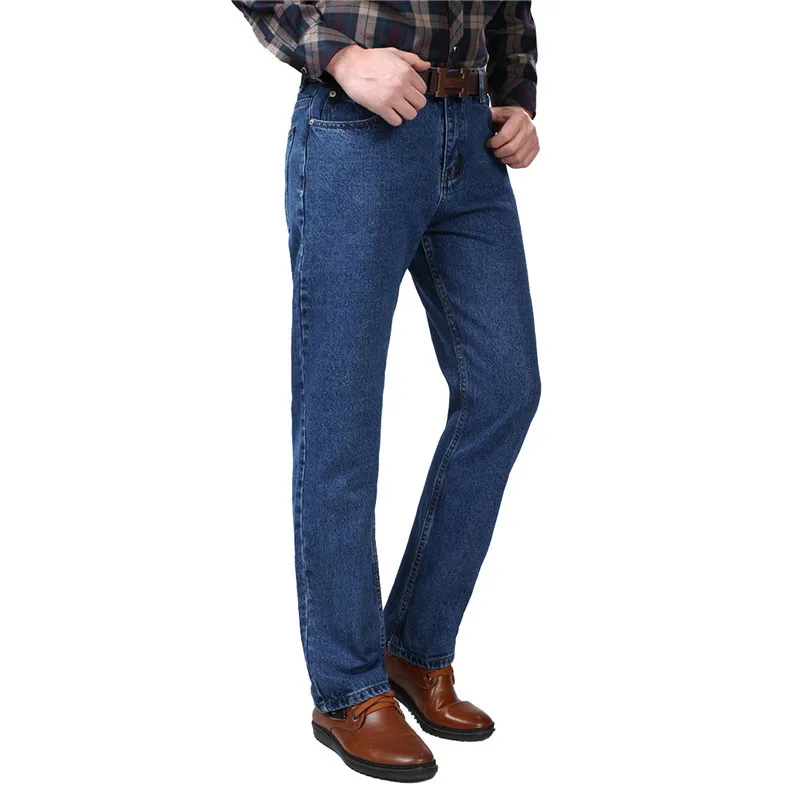 Мужские джинсы хлопковые с высокой талией, синие, черные классические мужские деловые удобные брюки, плотные повседневные Прямые мужские джинсовые штаны - Цвет: 881 Deep Blue