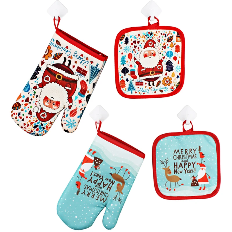 

2pcs/set Christmas Anti-hot Gloves Microwave Oven Hot Insulation Mat New Year Navidad 2020 Christmas Decorations for Home