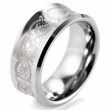 Men’s Groove Tungsten Carbide Ring With Celtic Dragon Pattern Laser Engraving Men’s Wedding Band