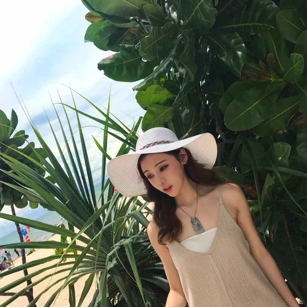 جديد أريد لرؤية البحر التطريز واسعة حافة السيدات الصيف القش الشمس قبعة الشاطئ الشمس قبعات