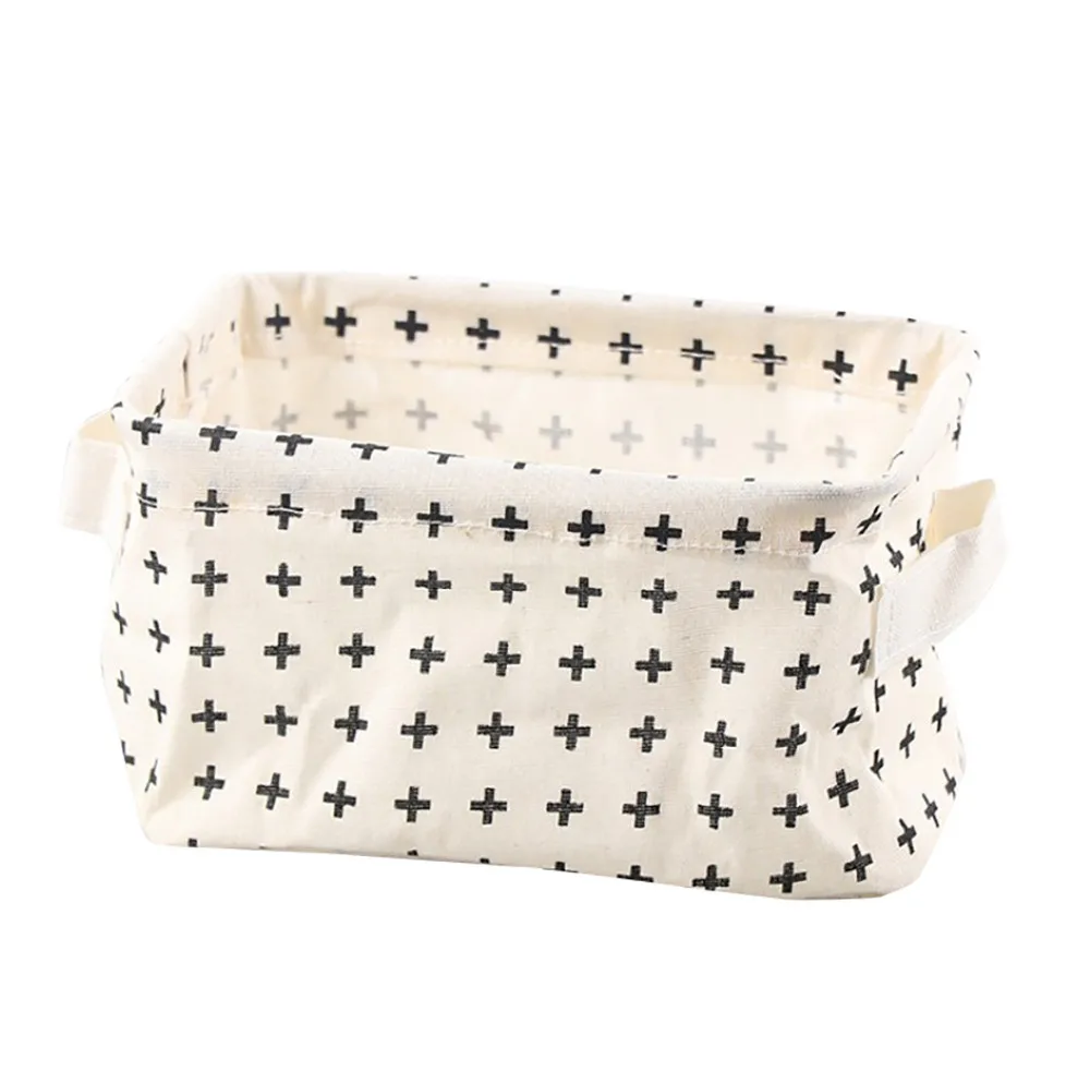 

Foldable Storage Bin Closet Toy Box Printed Cotton Linen Sundries Desktop Storage Basket with Handle Laundry Basket