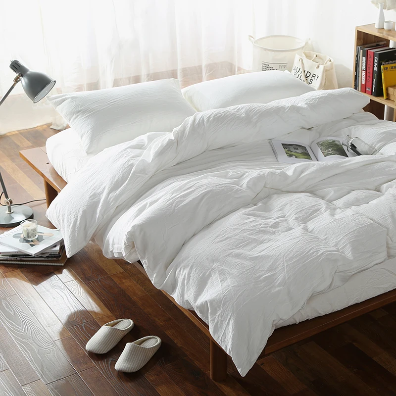 A bed deserves more than white sheets. elegant bedroom 100 washed cotton soft fabric solid pure white bedding sets queen king size bed linen vintage style bed cover
