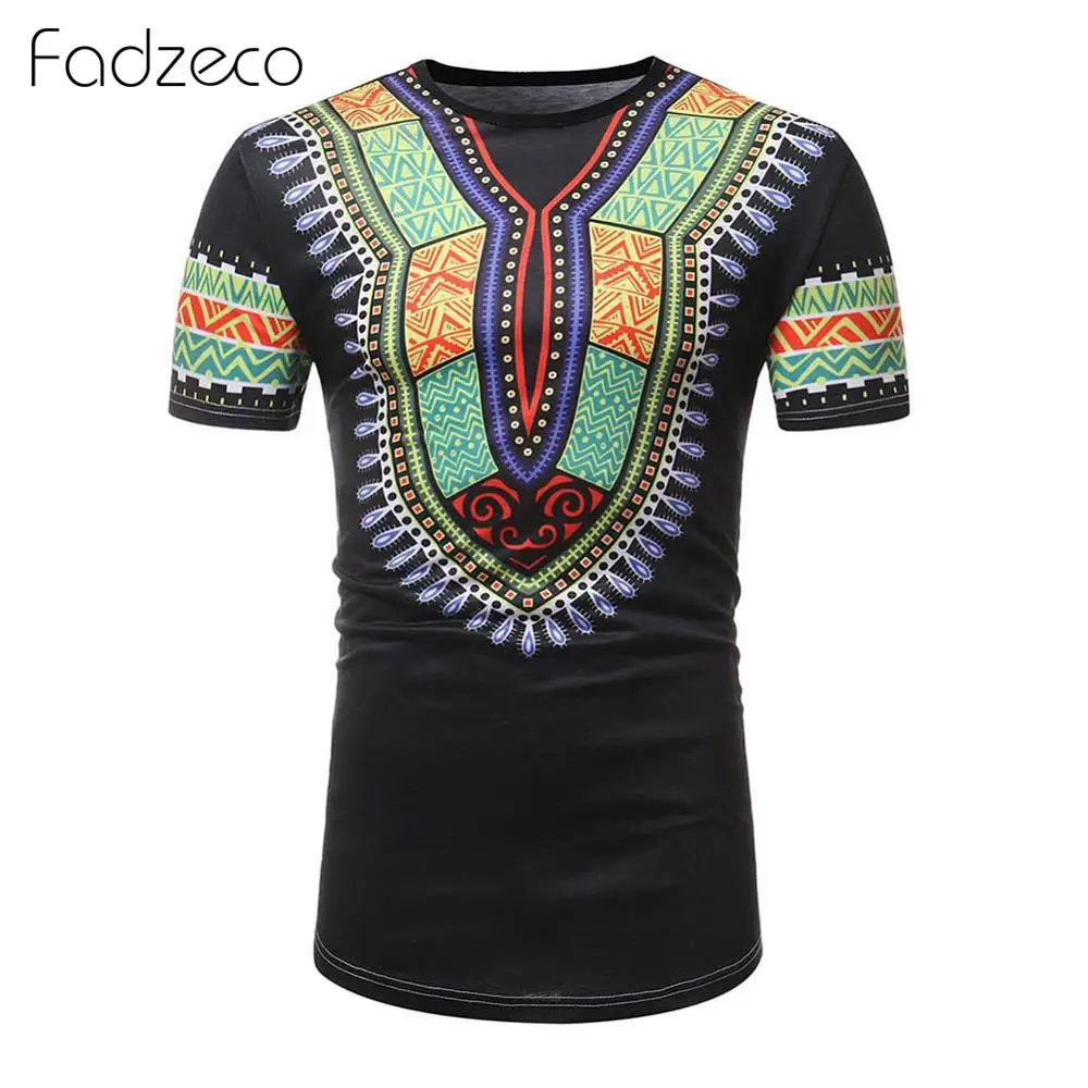 Fadzeco мужская летняя футболка с принтом в африканском стиле Дашики Crewneck коротким