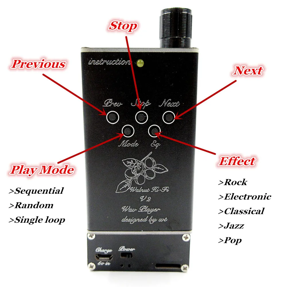  FENGRU DIY Walnut V2S MP3 Lossless Music MP3 HiFi Music Player Support 32GB TF Card Expansion and S