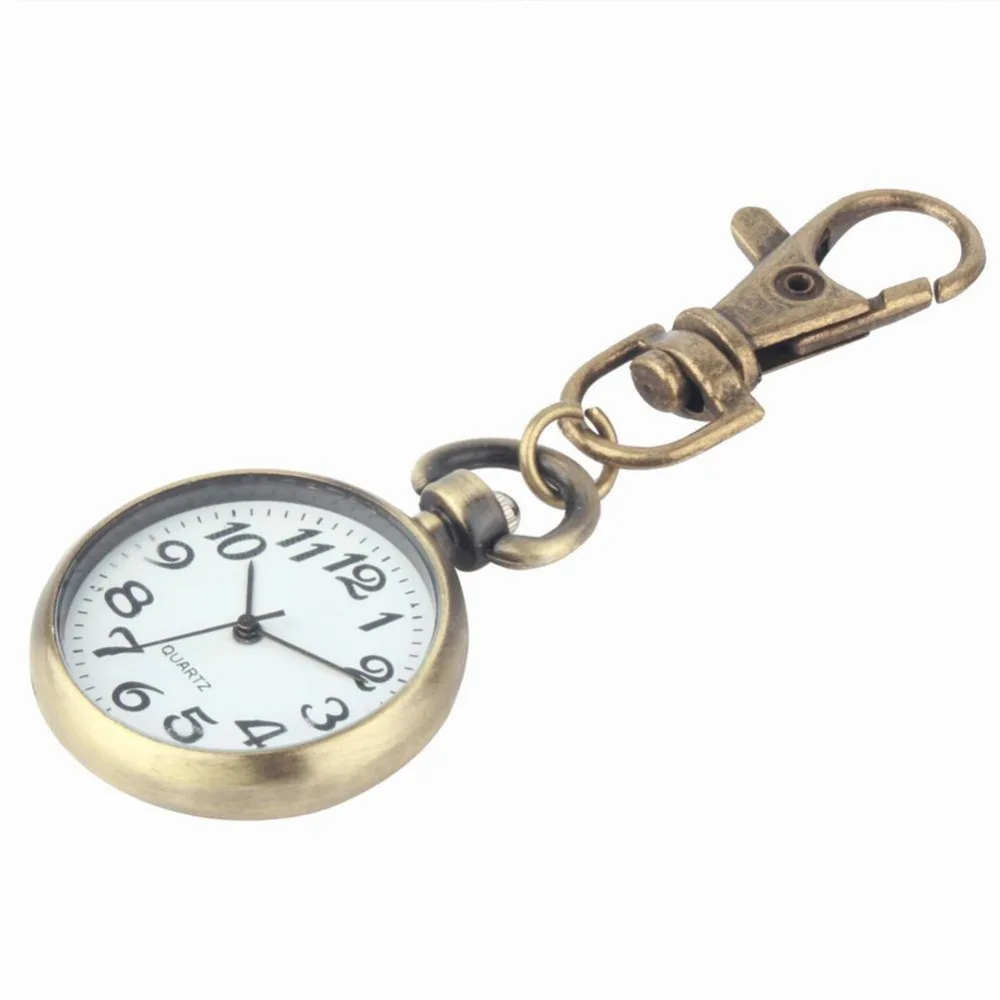 Bronze Quartz Vintage Pocket Watch Movement Keychain Keyring Watch