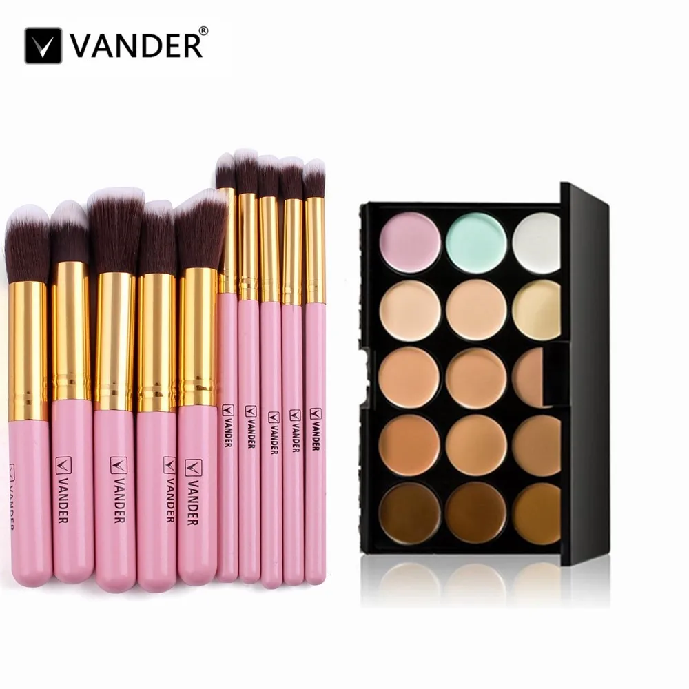 Conjunto de Maquiagem Paleta + 10 Alta Qualidade Cores Contorno Rosto Creme Corretivo Pçs Olho Lábio Compõem Escovas Ferramentas Cosméticos 15 4 Beleza e saúde