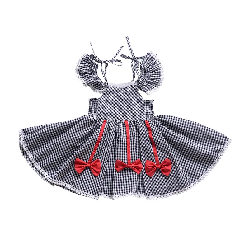 

2019 Summer Girls Dress Cotton Short Sleeve Children Dresses Lace Plaid Bow Kids Dresses for Girls Fashion Girls Clothing