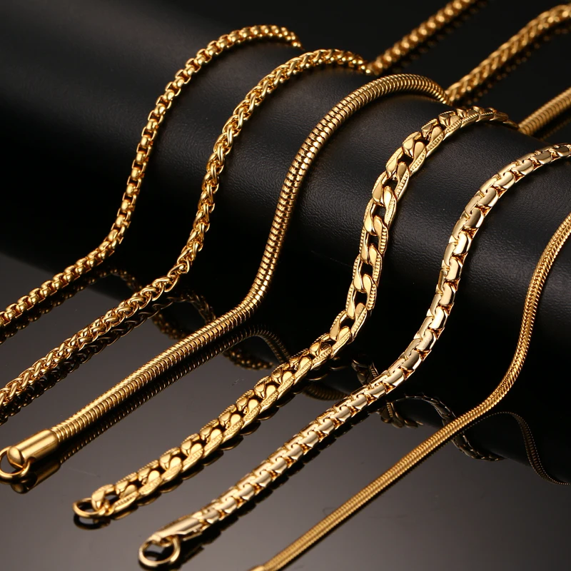 Vnox 24inch Gold-color Chain Necklace 