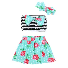 Детские купальники для девочек полиэстер Двойка купальный костюм бикини с пляжным цветочным принтом с бантом и повязка на голову, комплект купальной одежды K417