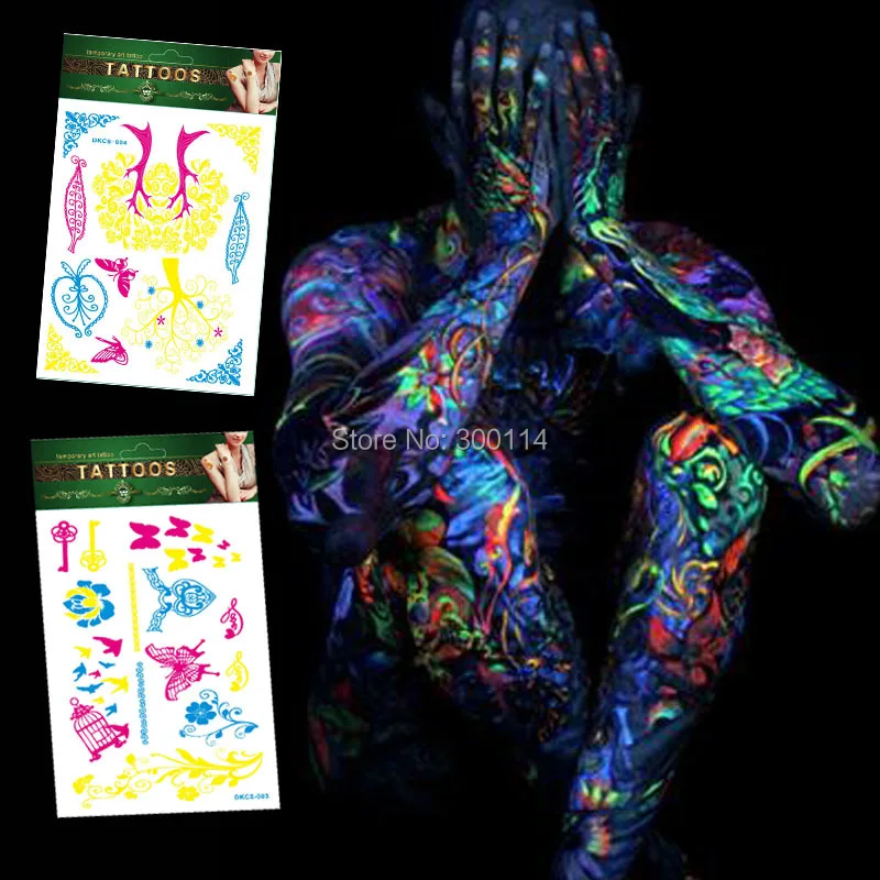 Louco do Partido Atacado Luminosa Fluorescente Luz Férias Tatuagem Temporária Harajuku Boate Fluorescência Tatuajes Corpo 500 Pcs 6 Beleza e saúde