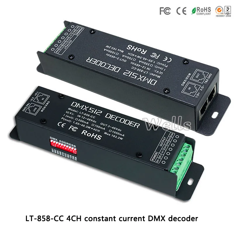

4CH CC DMX/RDM Decoder;LT-858-CC;DC12-48V input;CC 350/700/1050mA 3 in 1*4CH output led controller for led lamp