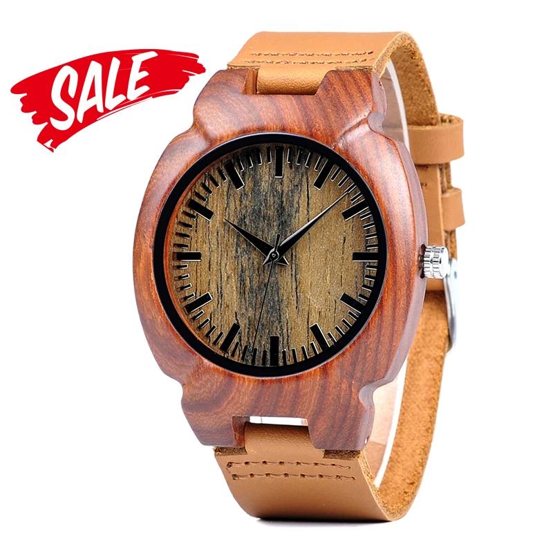 

BOBO BIRD Sandalwood Wristwatch for Men Sport Style with Leather Band Timepiece Relogio Masculino J-I10