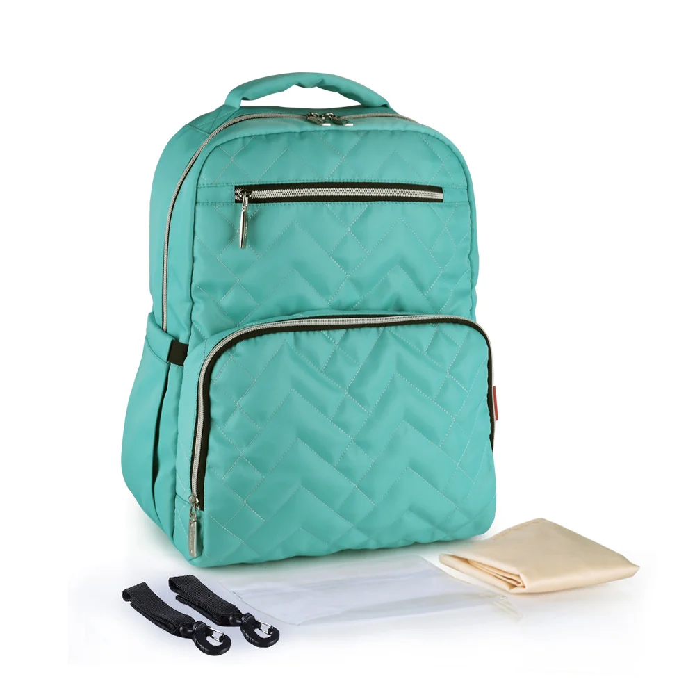Инсулярная модная сумка для подгузников, рюкзак, водонепроницаемая сумка для подгузников, сумки для путешествий, уход за малышом, с лямками для коляски/мокрой сумкой/пеленальный коврик - Цвет: Mint Green