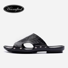 Большие размеры; мужские шлепанцы из натуральной кожи; коллекция года; повседневные Летние вьетнамки ручной работы;#6022