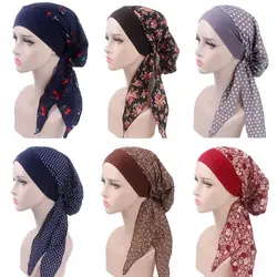Женская шемо шляпа тюрбан голова шарфы предварительно завязанный головной убор Бандана эластичная лента мягкая